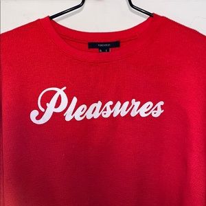 Red cropped ‘pleasures’ logo long sleeve